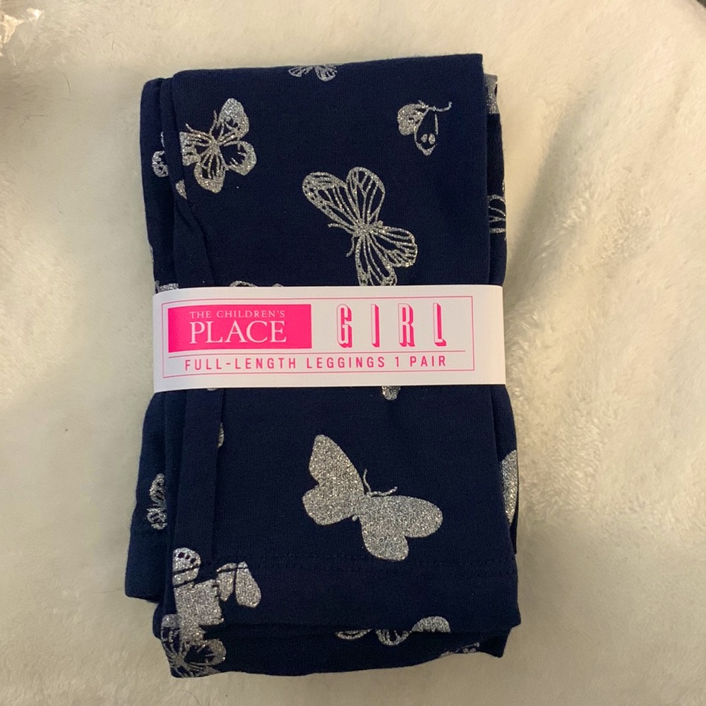 Navy Blue and Silver Butterfly Leggings - Size Medium (7/8)